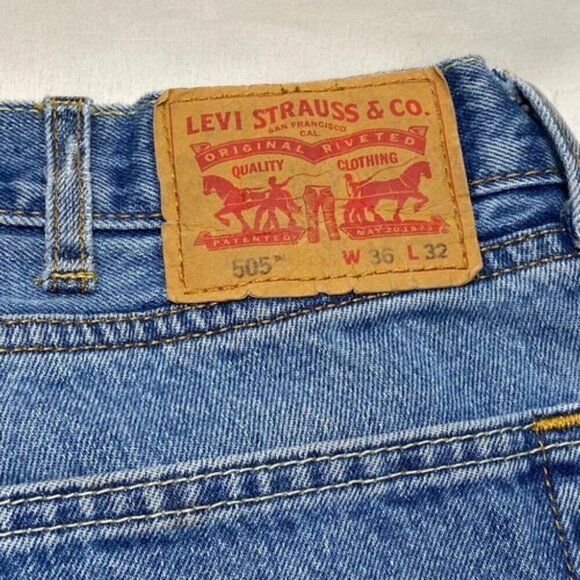Levi's 505 Men's Blue Jeans Medium Wash Regular Fit 36x32 Straight Leg Stretch - Picture 9 of 11